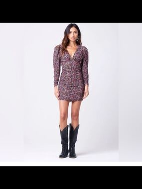 saltwater LUXE  GERI DRESS Multicolor Floral V-Neck Long-Sleeve Mini Dress